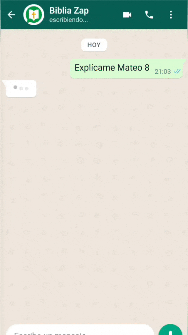 Biblia Zap respondiendo un versículo en WhatsApp